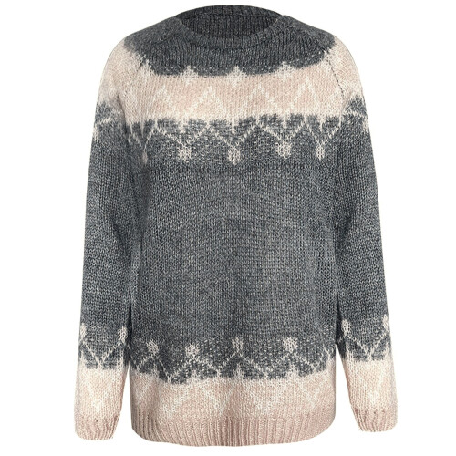 Women's Fair Isle Knit Sweater Crewneck Long Sleeve 1