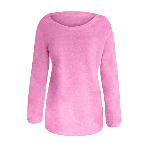 Women's fuzzy jumper sweater solid color long sleeve round 2