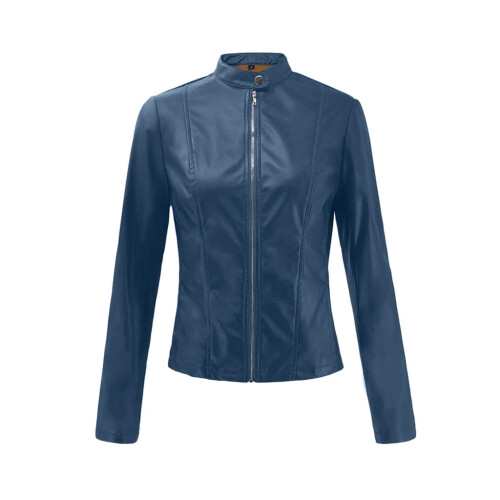 Women's Leather Motorcycle Jacket Plus Size Solid Long 2