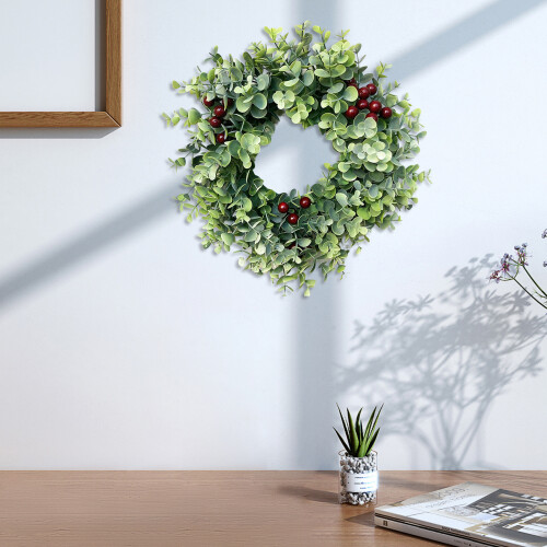 Eucalyptus Red Fruit Door Wreath Artificial 12in 2