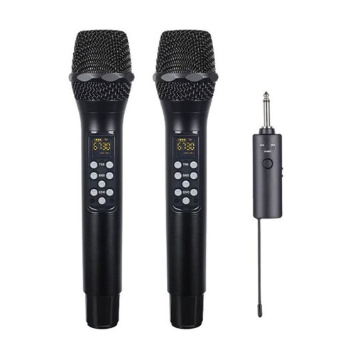 Wireless Microphone Dual Channel UHF Handheld Dynamic Mic Set Receiver with Rechargeable Receiver for Stage Karaoke