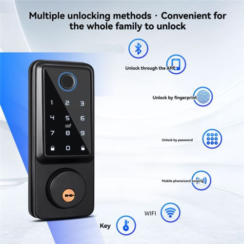 TTlock Auto  Deadbolt Lock Remote Fingerprint Digital Code Electronic Deadbolt Lock with Door Sensor Black 2