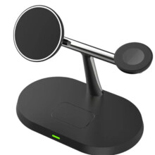 3-i-1 Magnetisk Trådlös Laddare Supersnabb Laddningsstation för de Flesta Smartphones Smartklocka och Hörlurar Svart