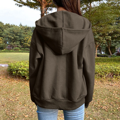 Moletom feminino casual com zíper frontal e modelagem solta. 2