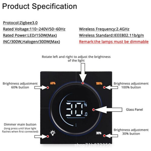 Infinite Knob MOSFET Dimmer Regulator Zigbee 3.0 PC Panel Wall Light  Digital LCD Trailing  Dimming Black 1
