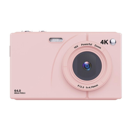 Câmera Digital CCD 4K, 64 MP, Wi-Fi, HD, Câmera de Vídeo Digital, Zoom Digital 16X, Tela de 2,8 Polegadas, Cartão de 64 GB, Rosa