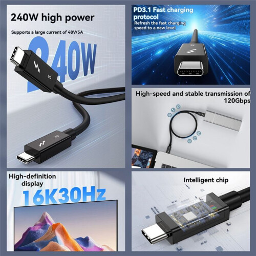 240W PD for  5 Type C Cable Fast Charging & 120gbps High-Speed Data USB-C Full-Function Cable 2