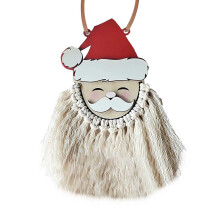 Décorations de Noël : Pendentif Père Noël à pompon, idéal pour une fête champêtre ou à la maison, ornement en bois à suspendre au sapin.