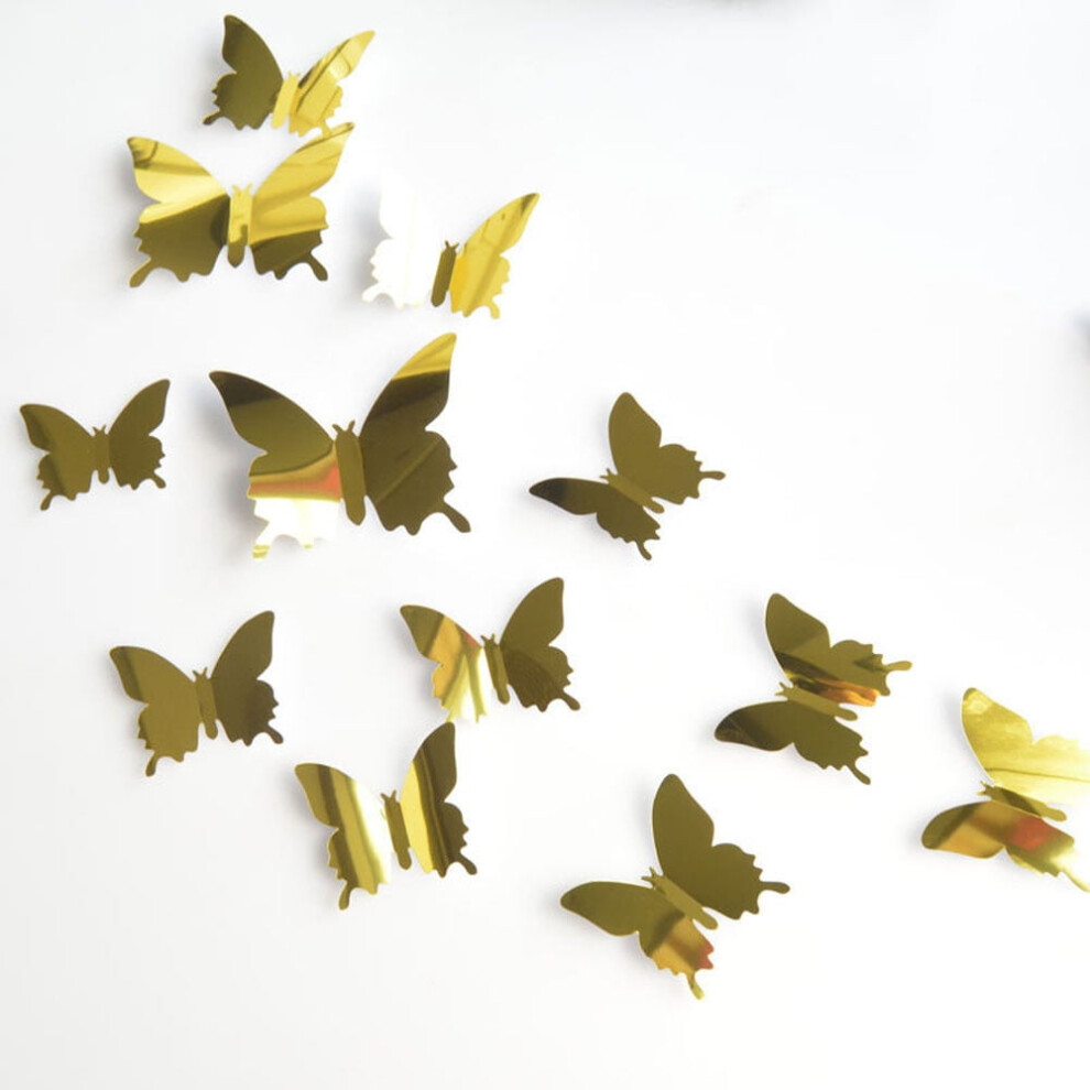 Butterfly Wall Stickers Metallic Gold 12 Pcs 917087862738