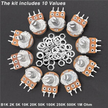 Kit de Potentiomètre de 200PCS avec Boutons Rotatifs, WH148 B1K 5K 10K 20K 50K 100K 250K 500K 1M Ohm Potentiomètres Linéaires Simples