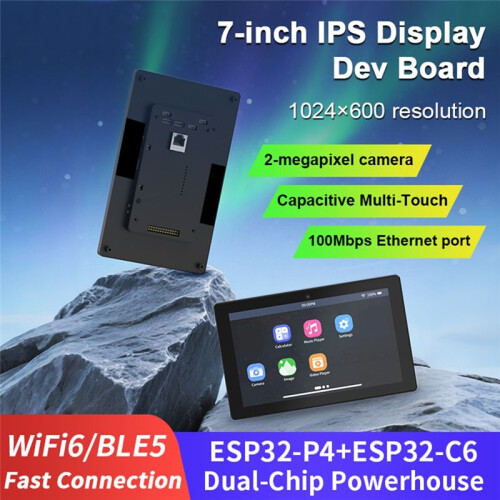 7inch 1024 X 600 IPS Capacitive Touch ESP32P4 Development Board ESP32-C6 Development Board with Housing and Camera 2