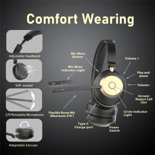 Black Gold Double-Sided  Mounted Noise Cancelling  Wireless Communication BT882C Replace Microphone Pole 2