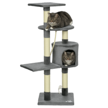 Arranhador para gatos cinza escuro com quatro níveis, 116 cm