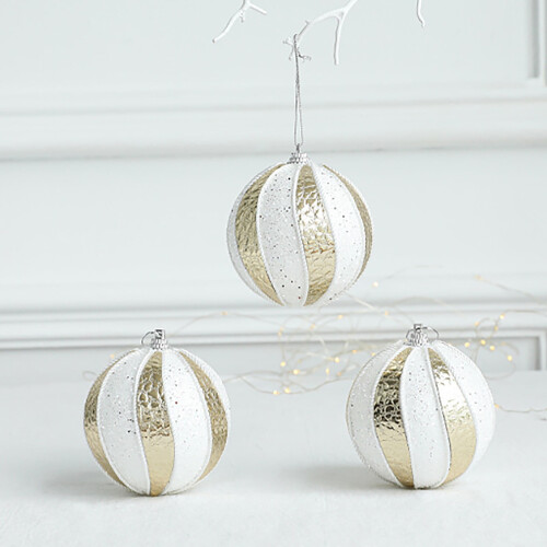 Christmas Tree Ornaments Gold Striped Pompoms 8cm 1