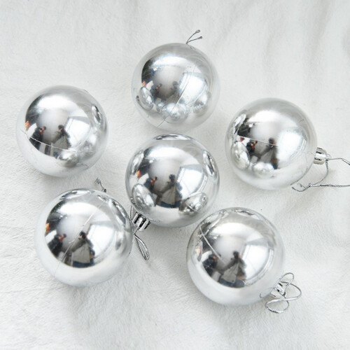 Christmas Tree Ornaments Silver Plastic Balls 6pcs 1