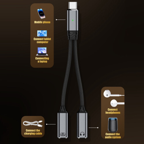 FEAMOS USB-C Splitter Cable 1-to-2 Headphone & Charging 2