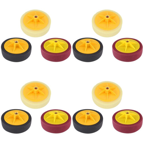 Kit com 12 Esponjas de Polimento e Enceramento de 15 cm (6 Polegadas) para Polimento de Rodas, Modelo M14, para Uso em Polidoras Automotivas.