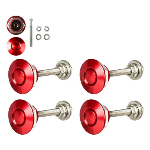 12X Quick Release Push Hood  Button Car Pin Bonnet Lock Fermo per Paraurti Rosso 1