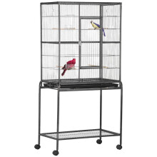 Gaiola para pássaros preta e cinza com rodas, 162 cm