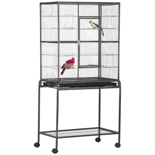 Gaiola para pássaros preta e cinza com rodas, 162 cm