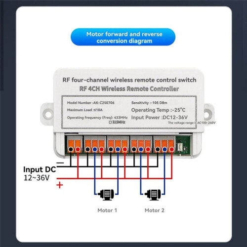 433MHz Wireless Remote Control  Universal 4CH Relay Receiver Module for Gate GarageDC12V-36V RF Radio Controller A