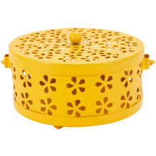 Nordic Retro Metal Hollow Floral Mosquito Coil Holder Garden Burner Mosquito Repellent Box(Yellow)