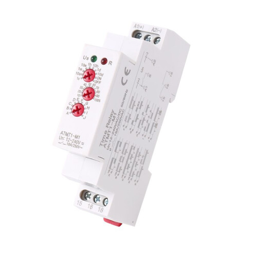 12-240VAC/ Din Rail Type  Delay Relay 16A/250VAC Multifunction Timer Relay with 10 Function Choices, ATMT1-M1