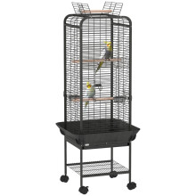 Gaiola para pássaros cinza-escura com rodas e prateleira, 146 cm