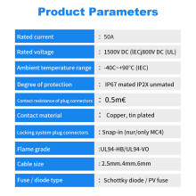 2 to 1 Solar PV Connector 1500V 50A 2T 4T 5T 6T Branch Parallel Connection IP67 Electrical PV Panel Cable Connector