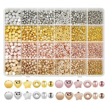 Set di Perline Distanziatrici in Oro da 1920 Pezzi, Perline a Stella Rotonde Assortite per la Creazione di Gioielli con Braccialetti (Oro, Argento,
