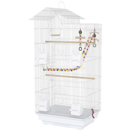 Gaiola de metal branca para pássaros com balanço e escadas, 100 cm 1