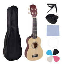 21 Inch Ukeleleset voor Beginners, 4-Snarige Kleine Gitaar, Lindehouten Ukelele met Draagtasclip en 4 Plectrums van Hout