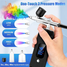 Airbrushset met Compressor, 28/38/48 PSI Hogedruk, Niet-Verstoppend, met 0,3/0,5 mm Nozzles, voor Gebak en Make-