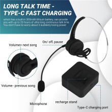 Wireless Headset with Mic, Charging Base, Hi-Fi Noise Cancelling Headphones for PC and Laptop
