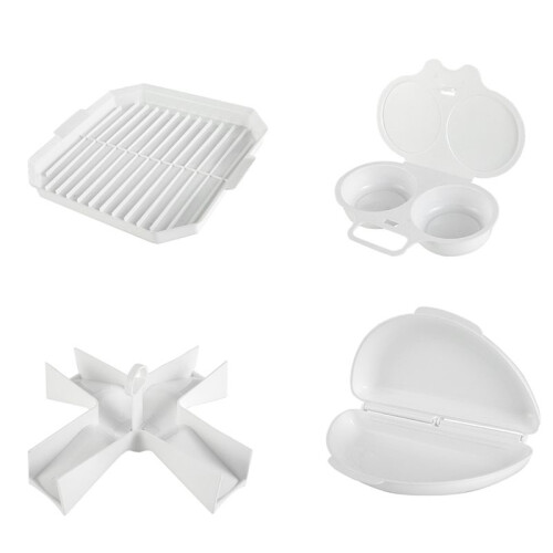 4Pcs Microwave Cooking Set Oven Cookware Set with Bacon Baking Plate Egg Steamer Fried Egg Box Potato Rack for Kitchen