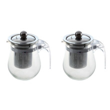 2X 350ML Heat-Resistant Clear Glass Teapot Stainless Steel Infuser Flower Tea Pot