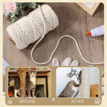 1/4inch X164Ft Natural Cat Tree Hemp Rope,DIY Repair and Replace Scratching Post Sisal Rope for Scratching Post Cat Tree