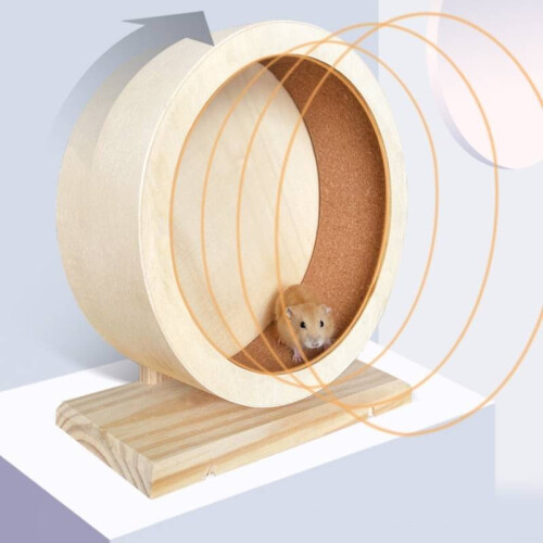 (S)Wooden Hamsters Exercise Wheel Silent Smooth Running Pet Eco Friendly Decor 1