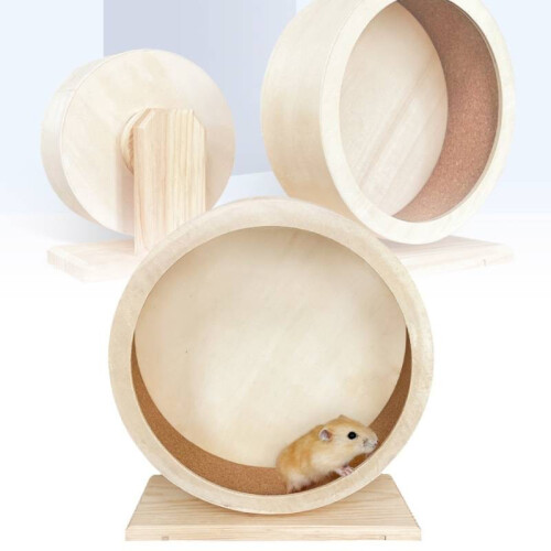 (S)Wooden Hamsters Exercise Wheel Silent Smooth Running Pet Eco Friendly Decor 2