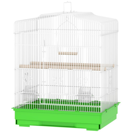Gaiola de aço verde para pássaros com balanço e comedouros, 59 cm 1