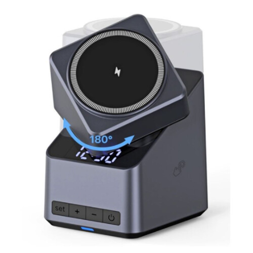 4-in-1 Electric Rotating Magnetic Wireless Charger with Clock, Auto-Spin Design 2