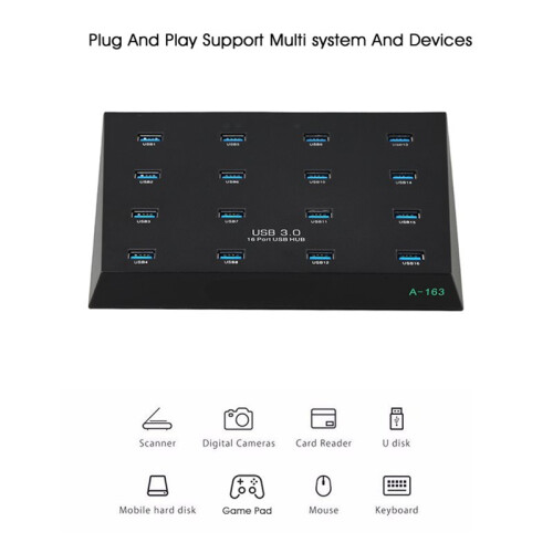 A-163 25W Powered Super Data Speed 5Gbps 16  USB3.0 Duplicator Hub USB Flash Driver Copier EU PLUG 1
