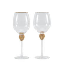 2Pcs Crystal Gold Rimmed Wine Glasses Set Elegant Diamond Decorative Long Stem Champagne Flutes Cocktail Glass Gifts A
