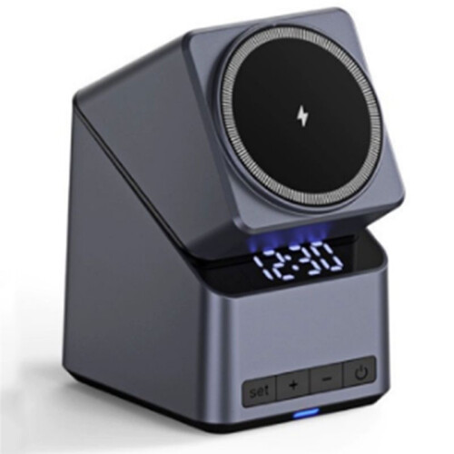 4-in-1 Electric Rotating Magnetic Wireless Charger with Clock, Auto-Spin Design