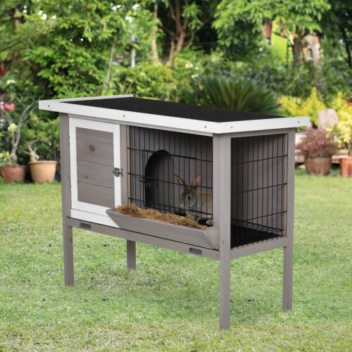 Gaiola elevada cinza para coelhos com telhado de asfalto, 71 cm 2