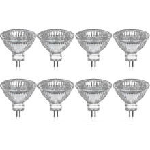 Confezione da 8 lampadine alogene GU5.3 MR16 35W 12V dimmerabili - Bianco caldo 2800K, 400 lumen, copertura in vetro