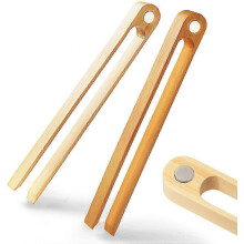 Magnetic Bamboo Toast Tongs 100% Natural 22cm Wood Eco-Friendly Space Saving Modern Kitchen Accessories for Home Restaurant 2 Pack