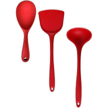 Lot de 3 cuillères à mélanger en silicone, longues, antiadhésives et résistantes à la chaleur.
