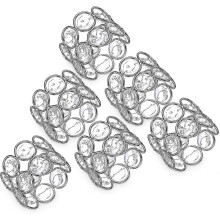Ronds de serviette en cristal, porte-serviettes à perles, décoration de table, lot de 6, argent