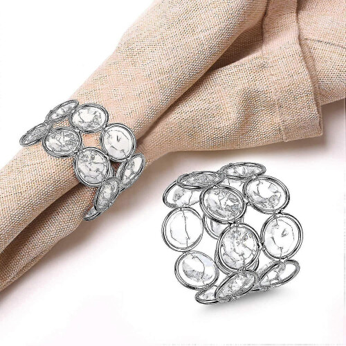 Crystal Napkin Rings, Beads Napkin Holder, Table Decor 6 Pack, Silver 1